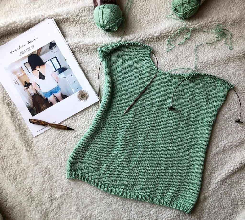 Test knitting by Laurel. Interchangeables are so versatile!. Used here to secure stitches on the cord with the end stops. Photo credit: Laurel @AlabasterPurl on Instagram. (Used with permission)