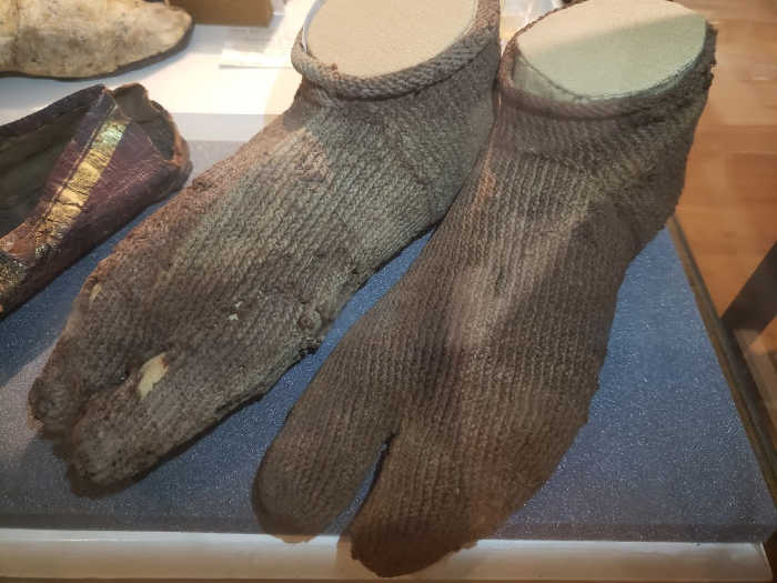 Ancient knitted socks at the Petrie Museum of Archaeology London 