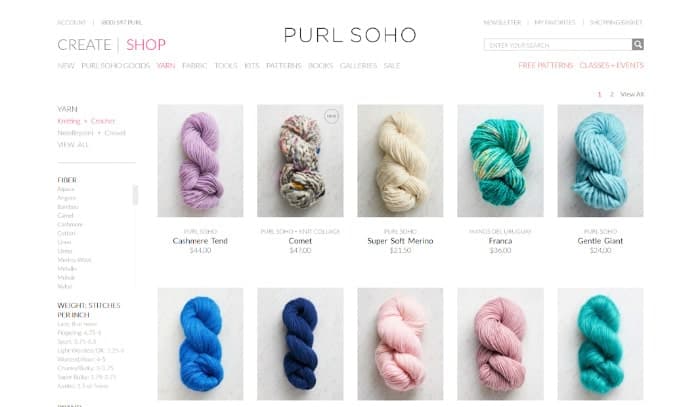 Purl Soho - This store shares an option for excellent varieties of fiber. Their physical location is worth a visit!