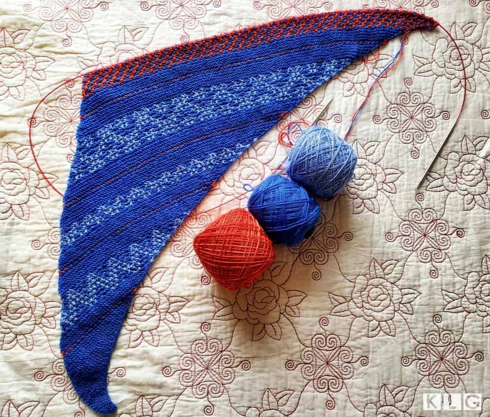 A work in progress shot of my first mosaic knitted shawl.