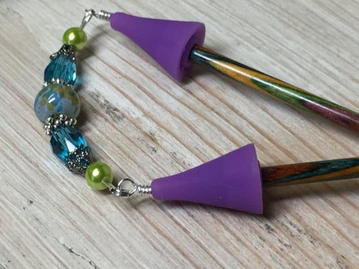 Beaded Knitting Needle tip protectors with blue and green beads by Jill's Handmade Stuff on Etsy