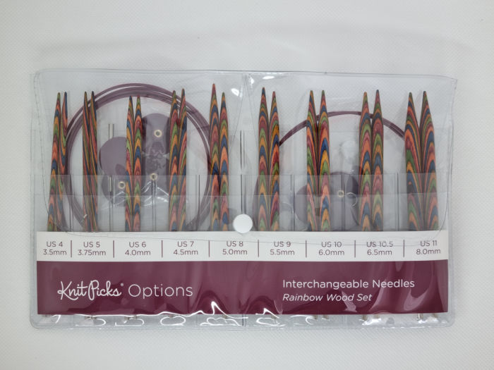 my own Knit Picks Rainbow Options set 9 pairs in a clear plastic snap button case