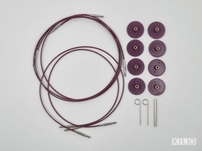 4 Knit Picks Purple Interchangeable Cables 8 end caps a connector and 2 wire tightening keys