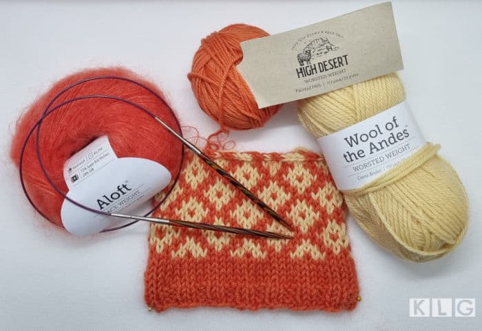 Best Interchangeable Knitting Needles - My Rainbow Options needles by Knit Picks with my colorwork cowl in orange kid mohair, pure USA wool and yellow wool from the Andes yarns