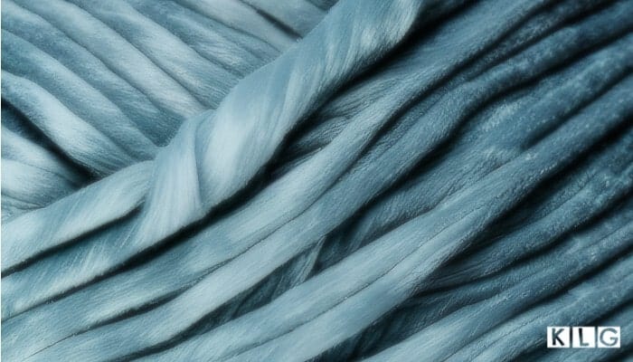 Blue Gray Velvet Yarn strands up close