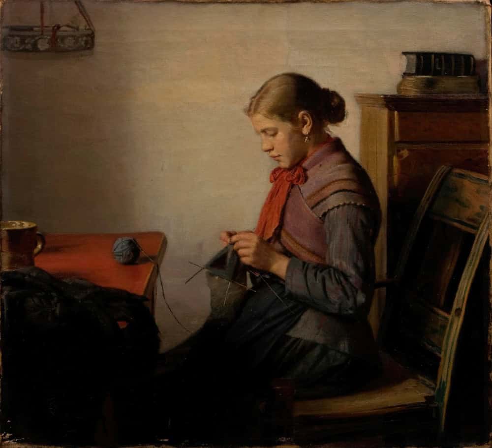 1882 - Maren Sofie Knitting by Michael Ancher (1849-1927)