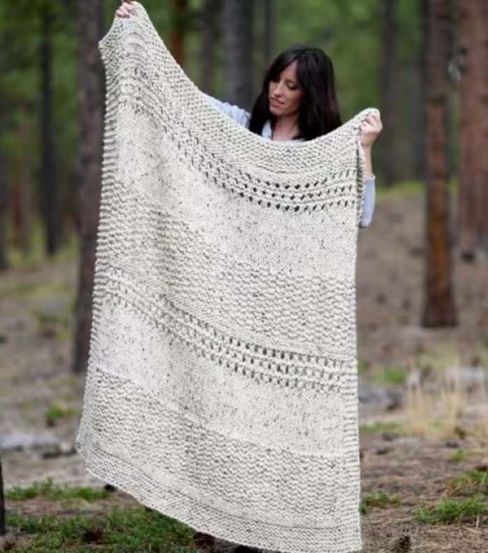 Fall Cuddler Blanket by Mama In A Stitch in cream colored yarn