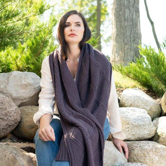 Sille by Julie Hoover - textral cabled wrap in charcoal grey 